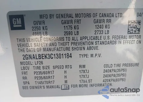 2012 Chevrolet Equinox Ls z USA, uszkodzony, nr VIN 2GNALBEK3C1301184